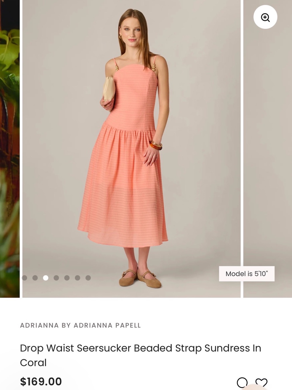 Drop Waist Seersucker Beaded Strap Sundress in Coral